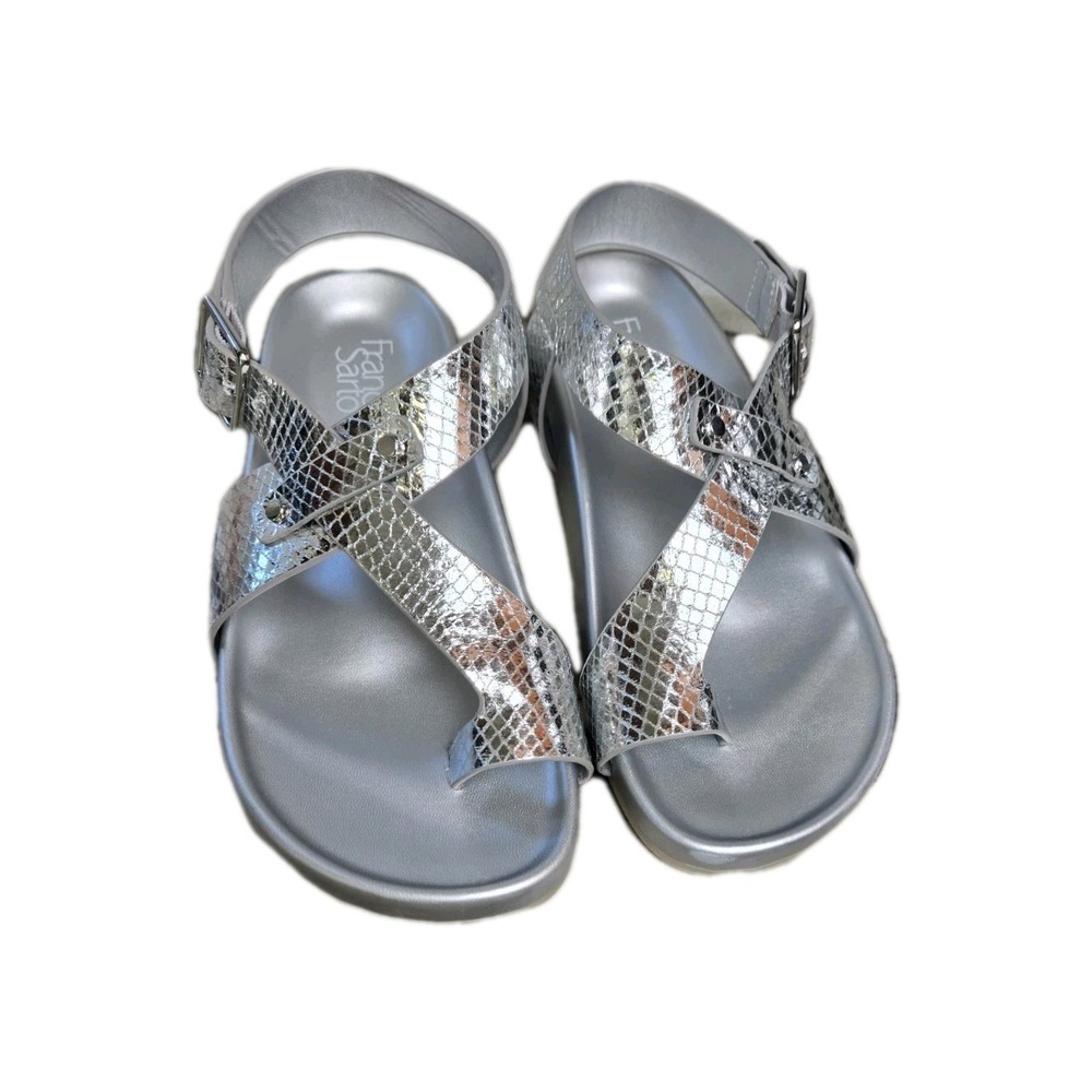 Franco Sarto Blair Shoes Womens Size 5 Silver Strappy Flat Sandals Beach Preppy